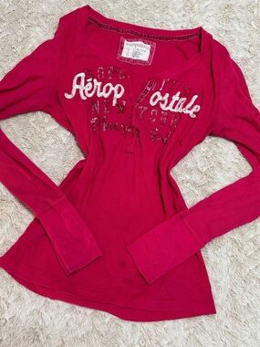 Vintage Aeropostale red/pink long sleeve top with embroidered details